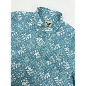 Yiume Shirt Mens Large Blue Floral‎ Hawaiian Beach Vacation Ocean Colorful